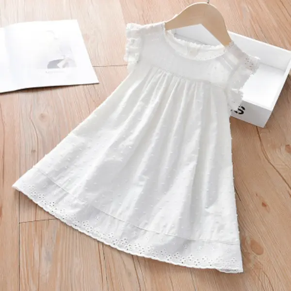 【18M-7Y】Girls Sweet White Lace Jacquard Dress - Popopiestyle.com 