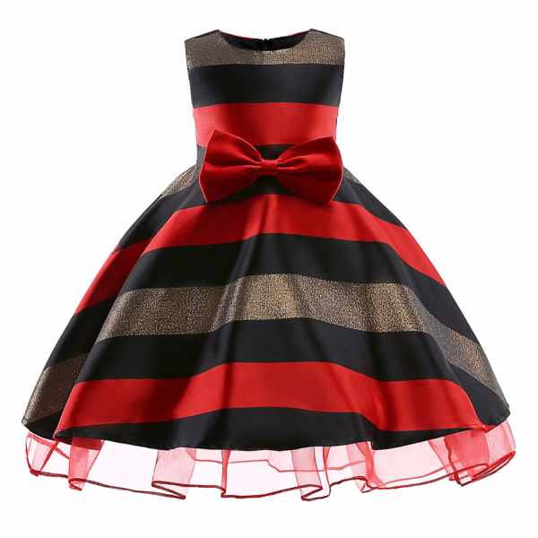 【2Y-11Y】Stripe Bowknot Ornament Tulle Princess Dress - Popopiestyle.com 