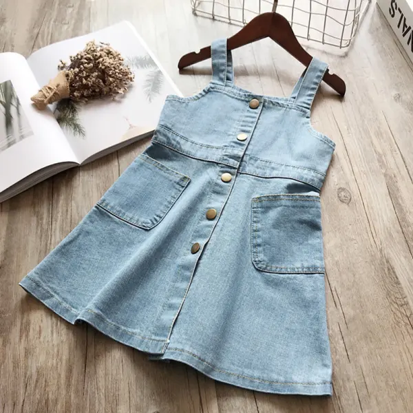 【18M-7Y】Girl Fashion Denim Sling Dress - Popopiestyle.com 