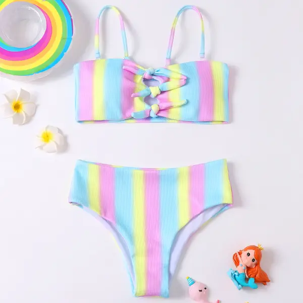 【6Y-13Y】Girls Sweet Gradient Striped Bikini - Popopiestyle.com 