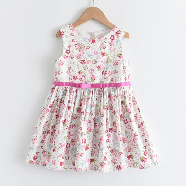 【2Y-9Y】Sweet Flower Print Sleeveless Short Dress - Popopiestyle.com 