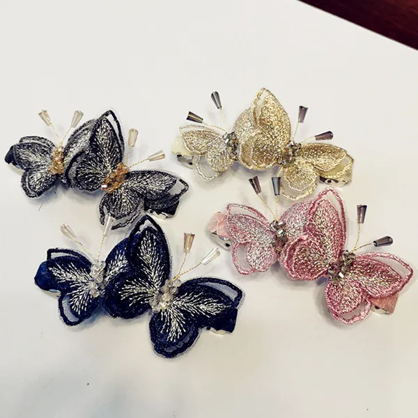 Embroidered Butterfly Crystal High-End Side Clip - Popopiestyle.com 