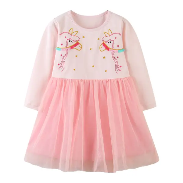 【18M-9Y】Girls Long Sleeve Mesh Embroidered Lace Dress - Popopiestyle.com 