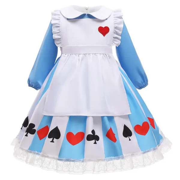 【18M-7Y】Cute Lapel Long Sleeve Blue Princess Dress - Popopiestyle.com 