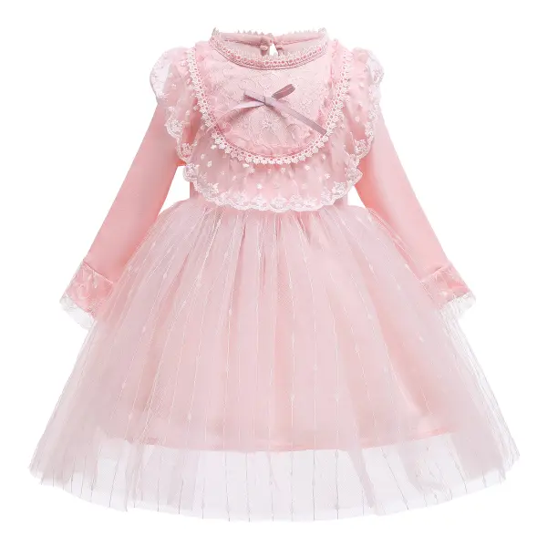 【2Y-11Y】Pink and Blue Lace Long Sleeve Princess Dress - Popopiestyle.com 