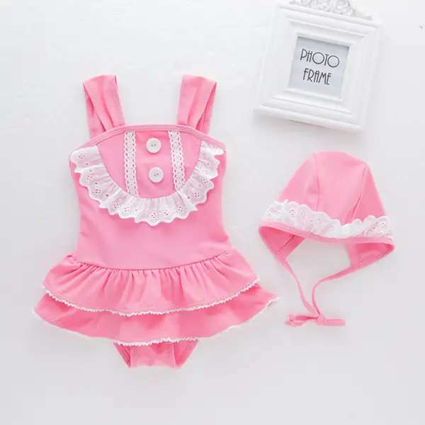 【2Y-6Y】Girls Sweet Cute Lace One-piece Swimsuit - Popopiestyle.com 