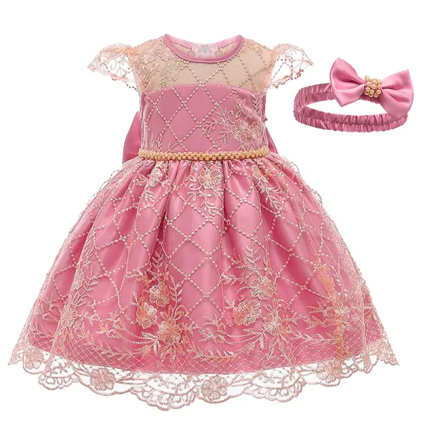 【6M-5Y】Girls Lace Princess Dress With Hairband - Popopiestyle.com 