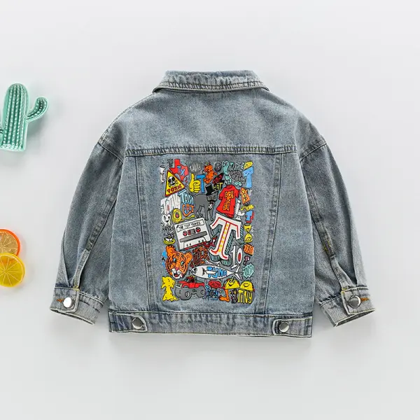 【12M-7Y】Boys Cartoon Print Denim Jacket - Popopiestyle.com 