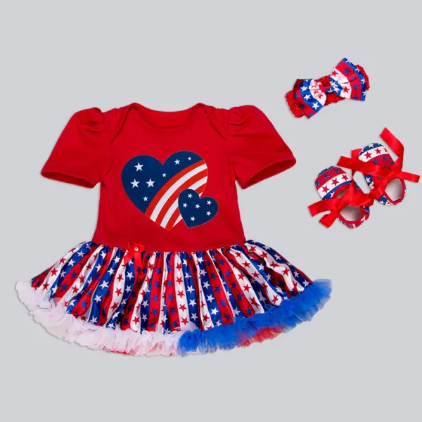 【0M-18M】Star Prints Heart Pattern Romper With Headband And Shoes - Popopiestyle.com 