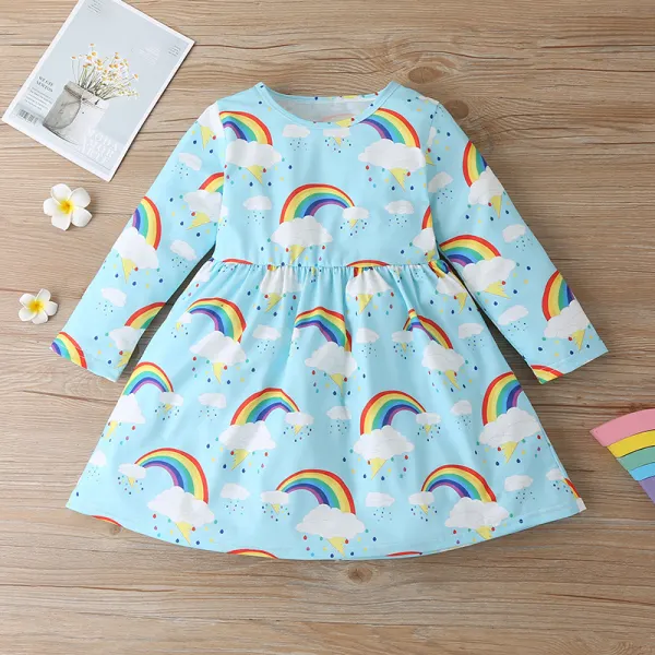 【12M-5Y】Girls Rainbow Print Long Sleeve Dress - Popopiestyle.com 