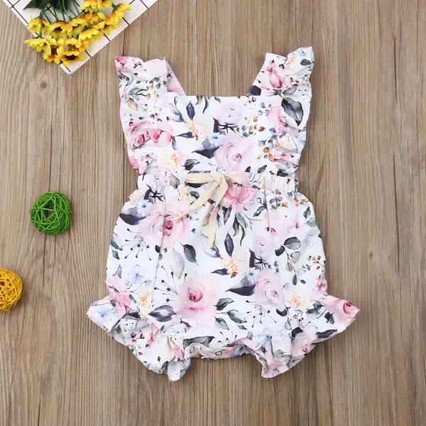 【6M-2Y】Baby Girl Flower Print Cute Sleeveless Romper - Popopiestyle.com 