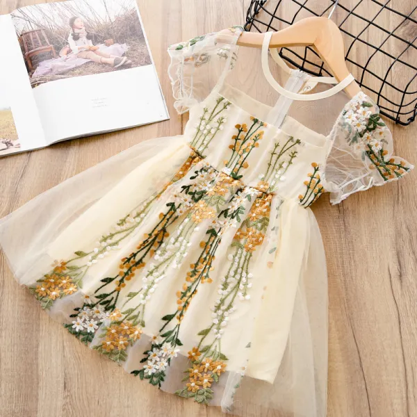 【2Y-9Y】Sweet Floral Embroidered Mesh Princess Dress - Popopiestyle.com 