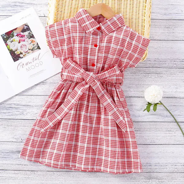 【18M-7Y】Sweet Red Plaid Short Sleeve Dress - Popopiestyle.com 