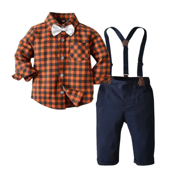 【6M-7Y】Boys British Style Bow Tie Plaid Suit - Popopiestyle.com 