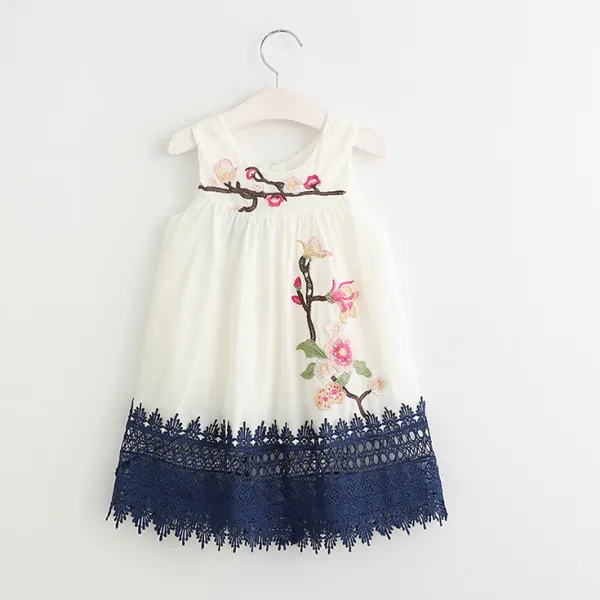 【18M-7Y】Flower  Embroidered  Sleeveless Zipper Back Dress - Popopiestyle.com 