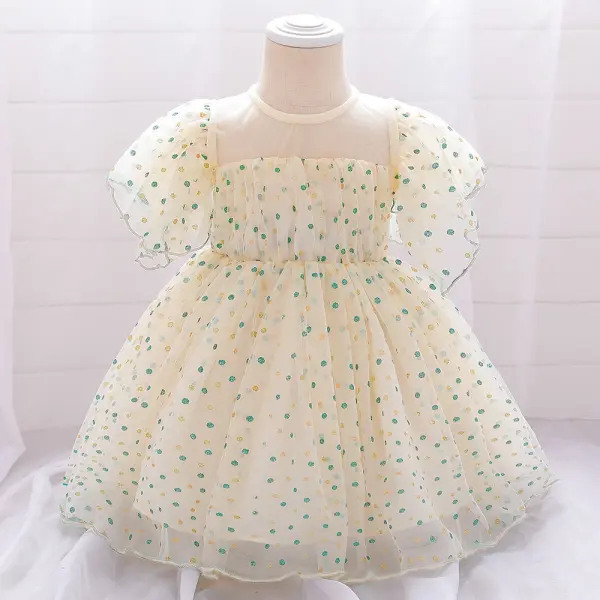 【6M-24M】Girls Mesh Polka Dot Bronzing Princess Dress Birthday Dress - Popopiestyle.com 