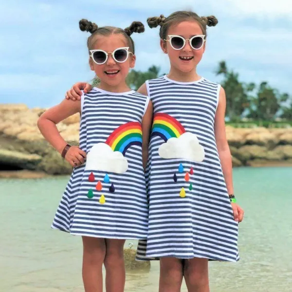 【18M-7Y】Rainbow Pattern Striped Dress - Popopiestyle.com 