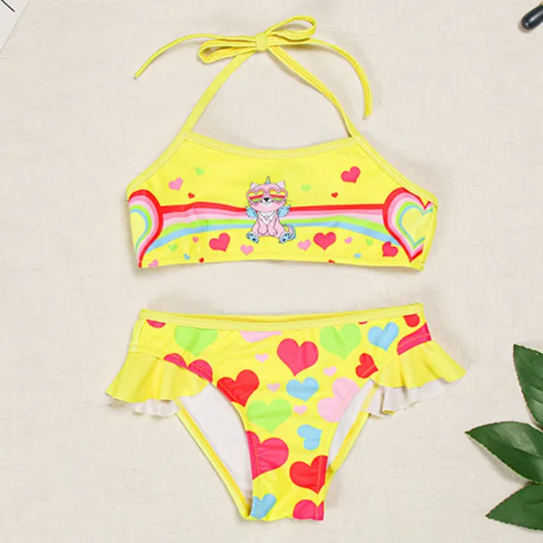 【18M-5Y】Girls Sweet Yellow Cartoon Pattern Bikini - Popopiestyle.com 