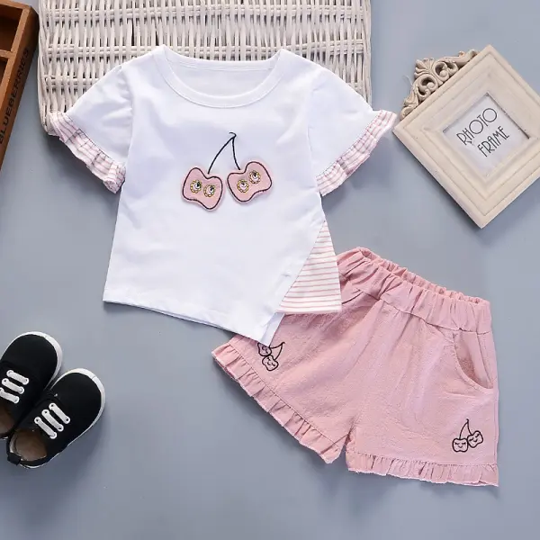 【12M-4Y】Girls Sweet Cute Short-sleeved Top Shorts Suit - Popopiestyle.com 