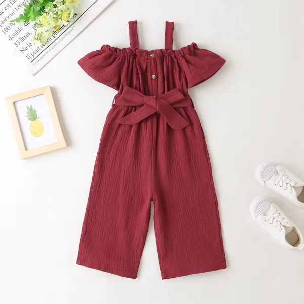 【18M-7Y】Red Off Shoulder Strapless Jumpsuit - Popopiestyle.com 