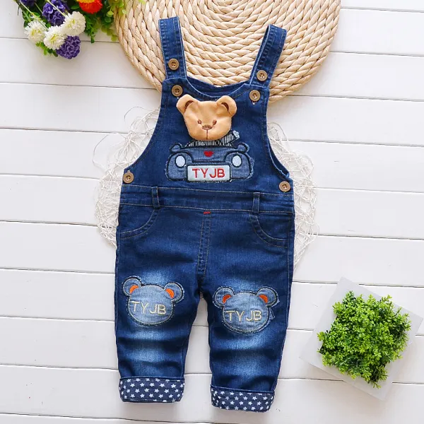 【12M-4Y】Cute Printed Blue Denim Overalls - Popopiestyle.com 