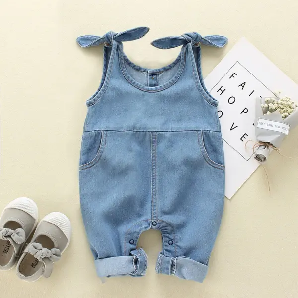 【3M-3Y】Cute Bow Denim Romper - Popopiestyle.com 