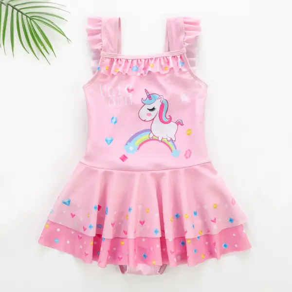 【2Y-11Y】Girls Sweet Cartoon Unicorn Lace One-piece Swimsuit - Popopiestyle.com 