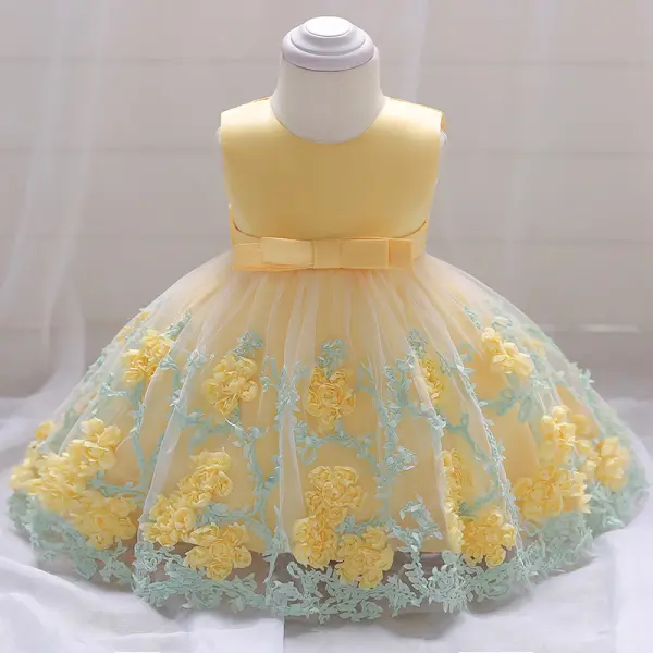 【6M-24M】Flower Decorated Bowknot Belt   Princess Dress - Popopiestyle.com 