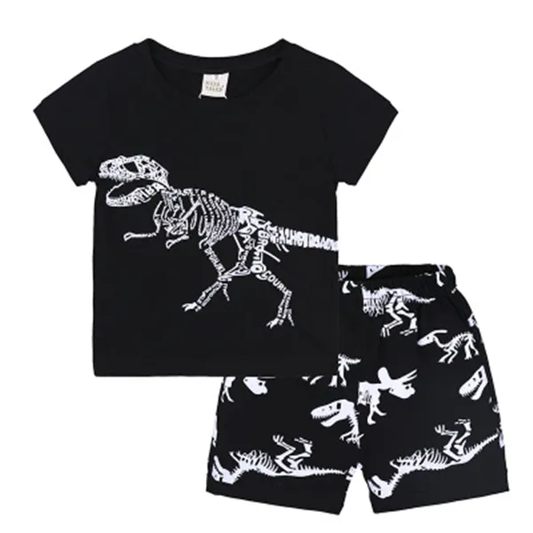 【2Y-8Y】Boy's Dinosaur Print Two-Piece Short-Sleeved Pajamas Suit - Popopiestyle.com 