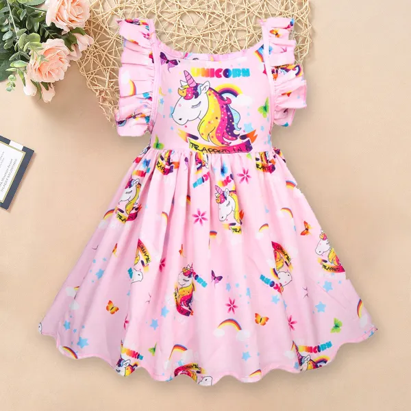 【2Y-9Y】Unicorn Print Sleeveless Backless Short Dress - Popopiestyle.com 