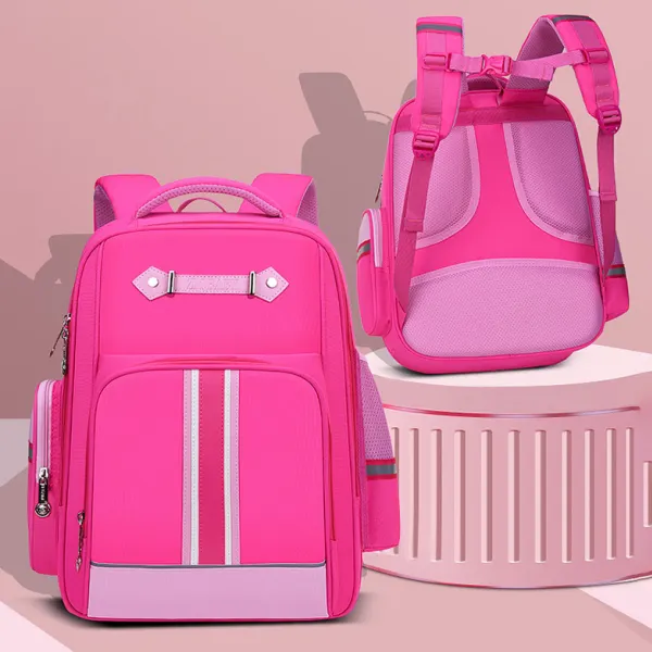 Contrasting Color Leather Webbing Kids School Bag - Popopiestyle.com 