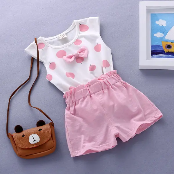 【12M-4Y】Girls Polka Dot Bow Sleeveless T-shirt Shorts Set - Popopiestyle.com 