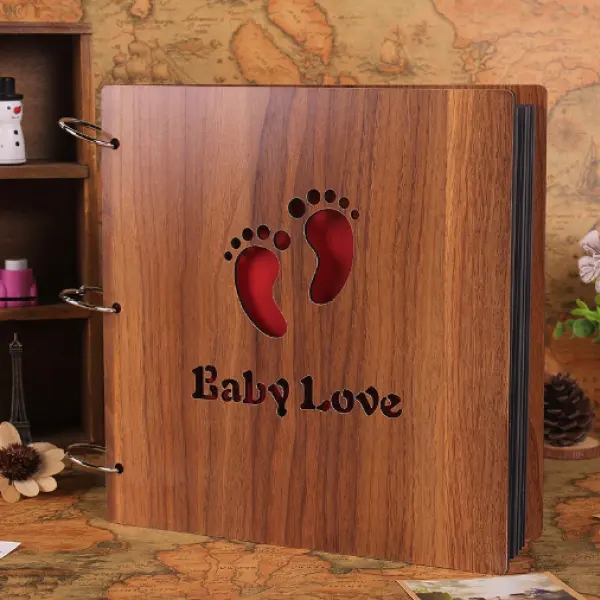 Baby Growth Record DIY Wooden Photo Album Memorial Book - Popopiestyle.com 