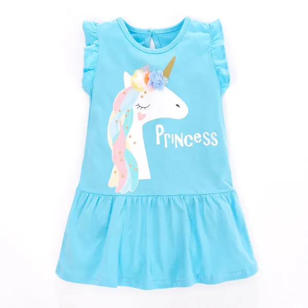 【18M-9Y】Girl Cute Sweet Cartoon Unicorn Print Sleeveless Dress - Popopiestyle.com 