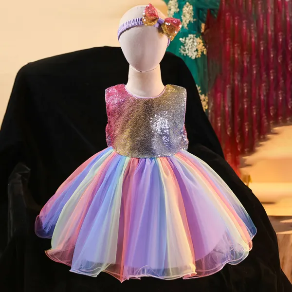 【12M-5Y】Sequined Round Neck Sleeveless Color Mesh Princess Dress - Popopiestyle.com 