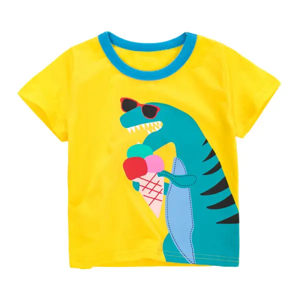 【18M-9Y】Boys Casual Cartoon Print Contrast Short-Sleeved T-Shirt - Popopiestyle.com 