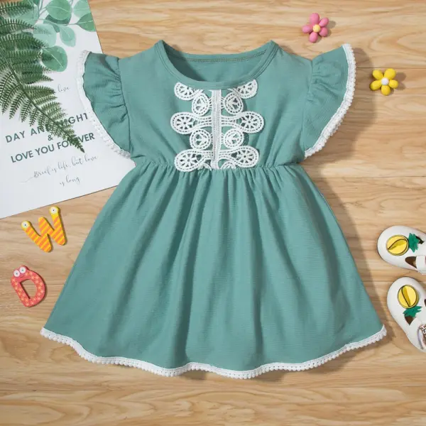 【3M-18M】Baby Girl Green Lace Ruffled Short Sleeve Dress - Popopiestyle.com 