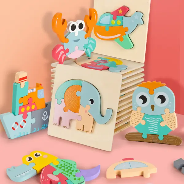 Childrens Wooden Puzzle Three-Dimensional Jigsaw Grip Board - Popopiestyle.com 