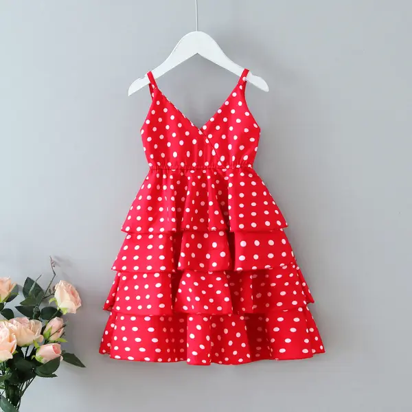 【18M-7Y】Girls Polka Dot Layered Cami Dress - Popopiestyle.com 