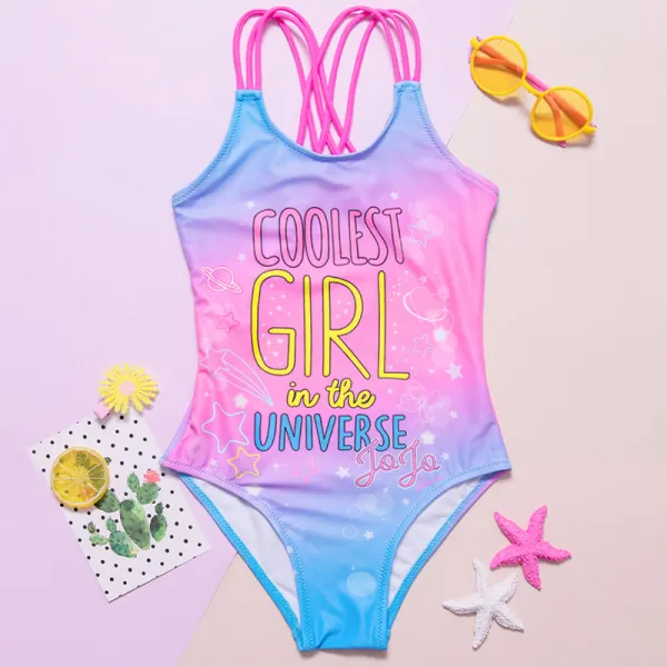 【18M-5Y】Girls Sweet Pink Letter Print One-piece Swimsuit - Popopiestyle.com 