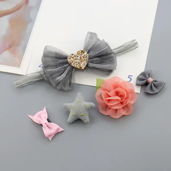 Baby Hair Band Crown Flower Bow Knot Head Flower Hairpin Hair Clip Combination - Popopiestyle.com 