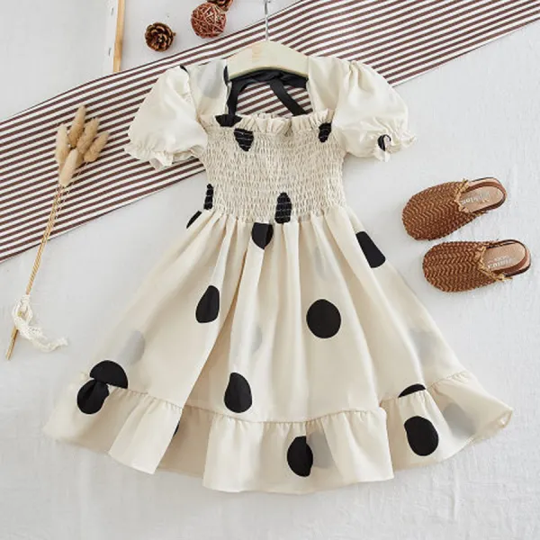 【2Y-9Y】Elegant Polka Dot Puff Sleeve Dress - Popopiestyle.com 