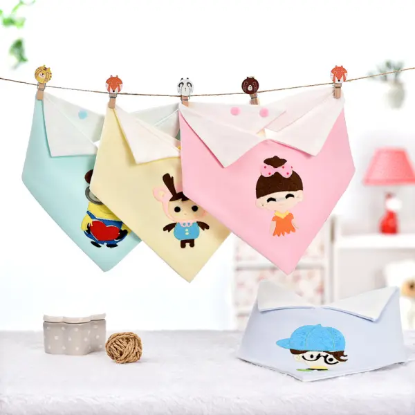 Baby Cartoon Cotton Double-layer Snap Button Adjustable Bib - Popopiestyle.com 