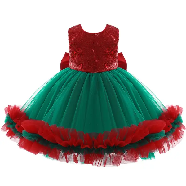 【12M-5Y】Girls Princess Dress with Bow Sequin Dress - Popopiestyle.com 