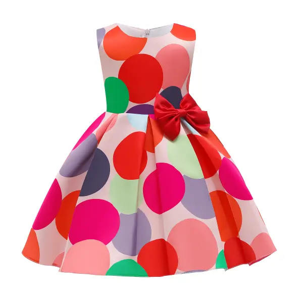 【2Y-10Y】Girls Sweet Red Polka Dot Bow Sleeveless Princess Dress - Popopiestyle.com 