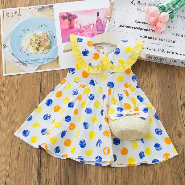 【12M-5Y】Sweet Lapel Colorful Polka Dot Print Dress - Popopiestyle.com 