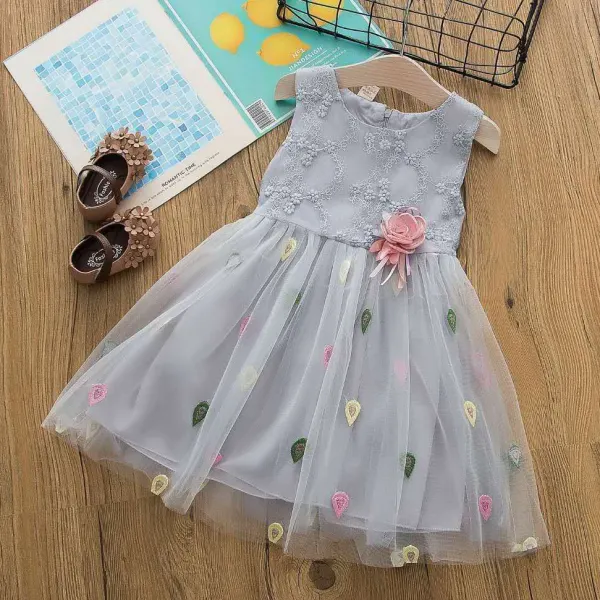 【2Y-7Y】Sweet Round Neck Sleeveless Lace Mesh Dress - Popopiestyle.com 