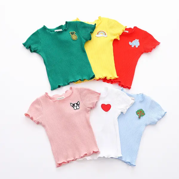 【12M-5Y】Girls Casual Cotton Wave Crew Neck Short-sleeved T-shirt - Popopiestyle.com 