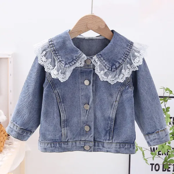 【18M-7Y】Girls Casual Lace Lapel Denim Jacket - Popopiestyle.com 