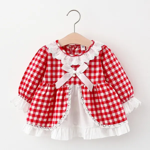 【6M-3Y】Girls Sweet Palace Style Pattern Stitching Long Sleeve Dress - Popopiestyle.com 